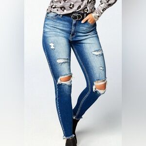 KanCan High Rise Curvy Dark Destructed Skinny Jean. Size 23